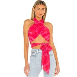 h:ours Pink Halter Wrap Top